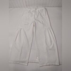 White Wide-Leg Pants Elastic Waist With Drawstring Size (M)